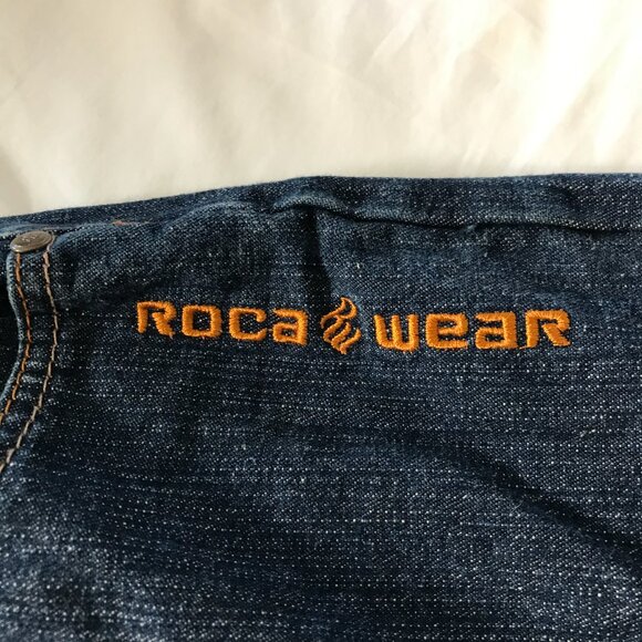 Rocawear Wide Leg Flare Jeans Women 20 Blue High Rise Dark Wash Stretch Skater - Picture 3 of 13